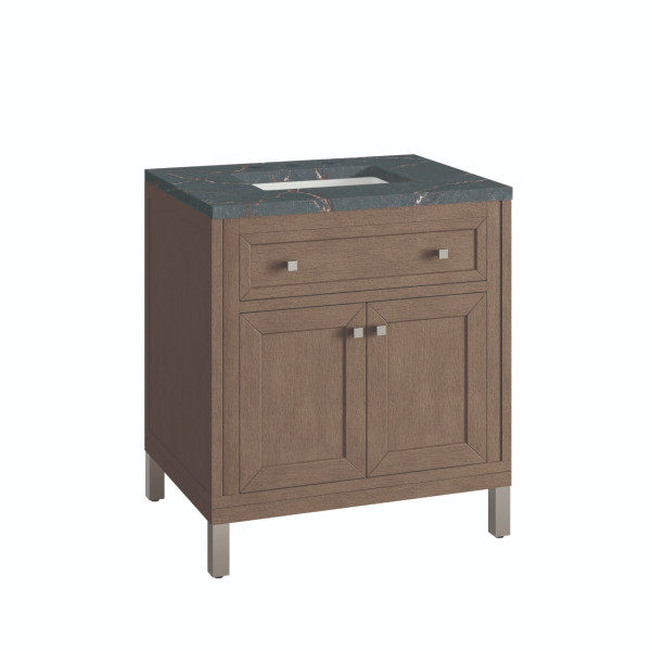 James Martin 305-V30-WWW-3PBL Whitewashed Walnut Vanity Parisien Bleu Quartz Top