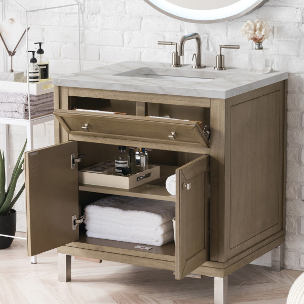 James Martin 305-V30-WWW-3VSL Walnut Single Vanity Victorian Silver Quartz Top