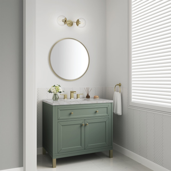 James Martin 305-V36-SC-3VSL Chicago Vanity Smokey Celadon w/ Silver Top