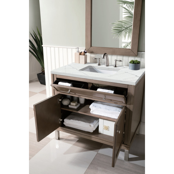 James Martin 305-V36-WWW-3 36" White Washed Walnut Single Vanity with Top