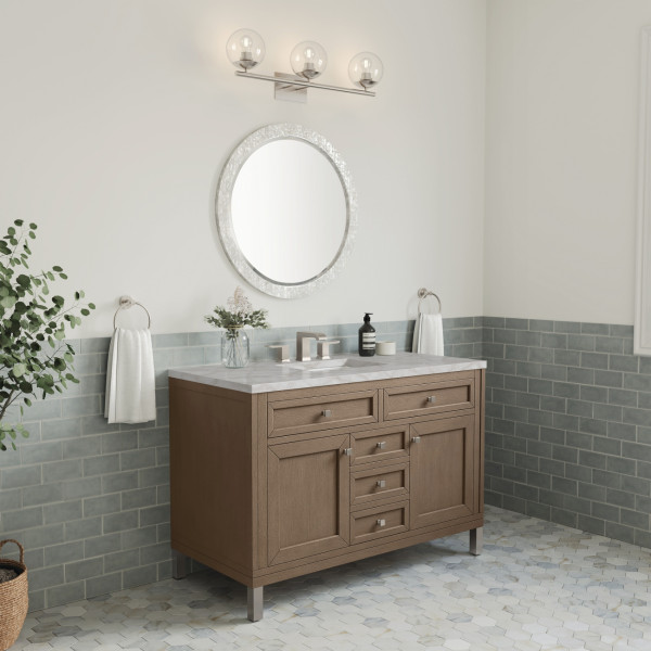 James Martin 305-V48-WWW-3VSL Whitewashed Walnut Vanity Silver Quartz Top