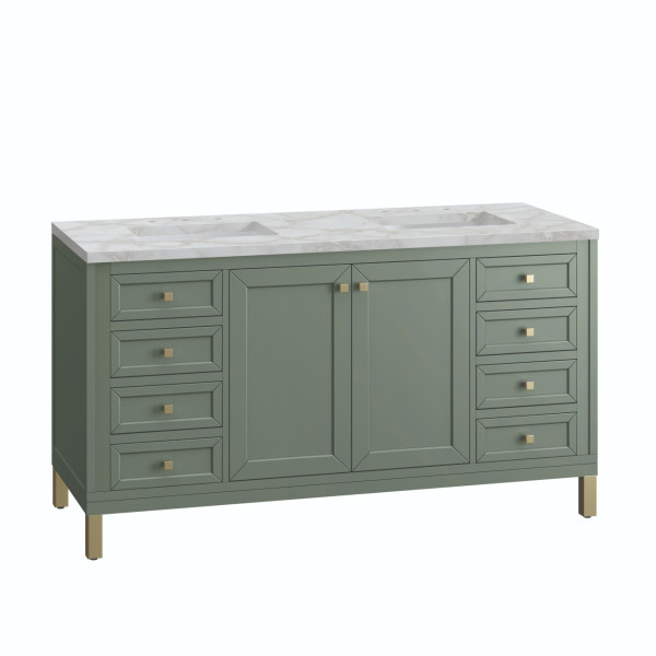James Martin 305-V60D-SC-3VSL Vanity Smokey Celadon w/ Victorian Silver Top