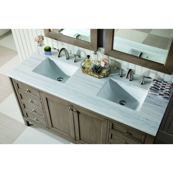 James Martin 305-V60D-WWW-3 Chicago 60" White Washed Walnut Double Vanity