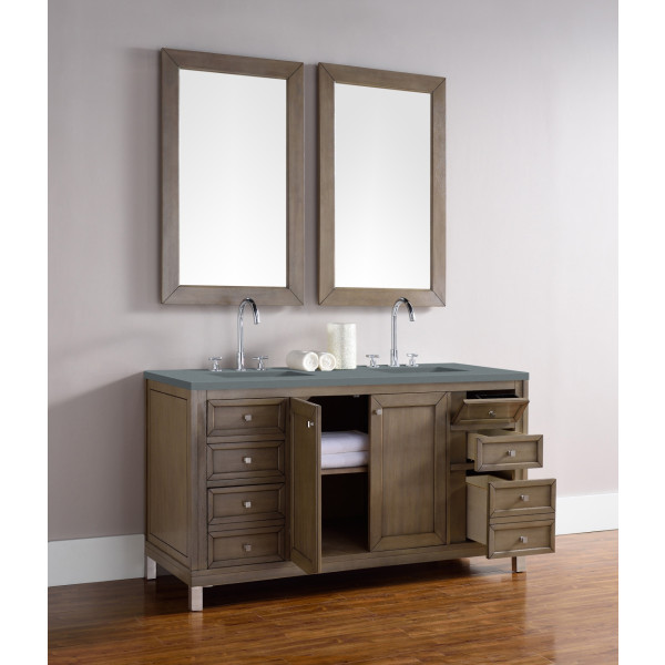 James Martin 305-V60D-WWW-3 Chicago 60" White Washed Walnut Double Vanity