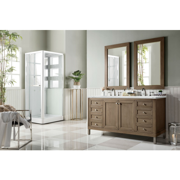 James Martin 305-V60D-WWW-3 Chicago 60" White Washed Walnut Double Vanity