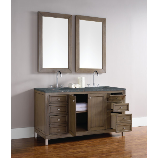 James Martin 305-V60D-WWW-3PBL Vanity Whitewashed Walnut W/ Parisien Bleu Top