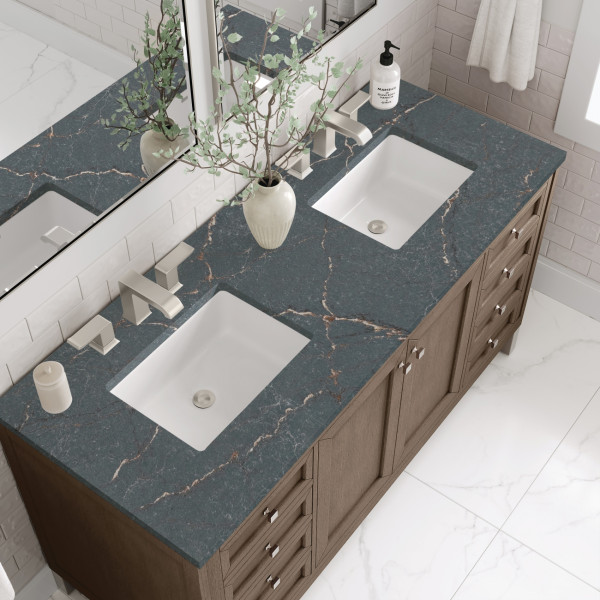 James Martin 305-V60D-WWW-3PBL Vanity Whitewashed Walnut W/ Parisien Bleu Top