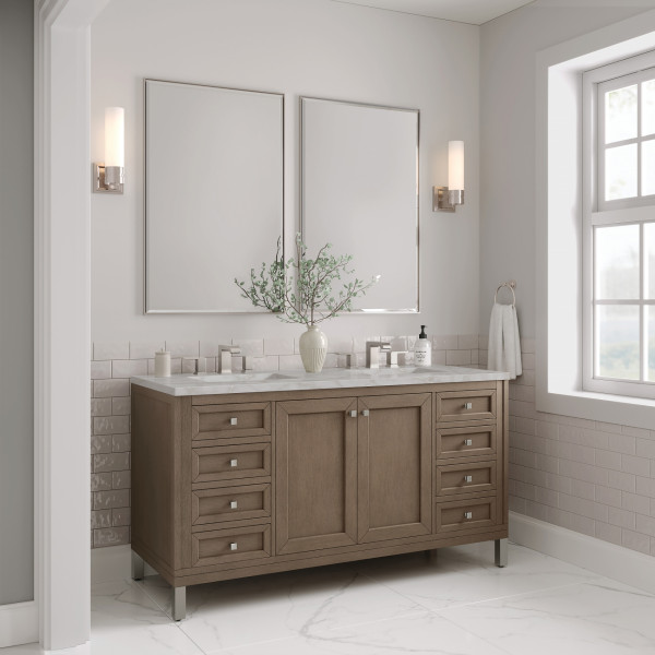 James Martin 305-V60D-WWW-3VSL Vanity Whitewashed Walnut W/ Victorian Silver Top