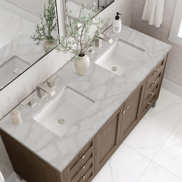 James Martin 305-V60D-WWW-3VSL Vanity Whitewashed Walnut W/ Victorian Silver Top
