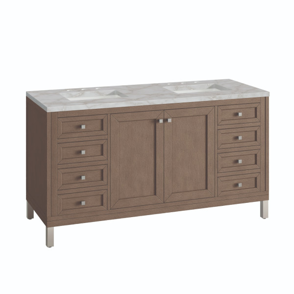 James Martin 305-V60D-WWW-3VSL Vanity Whitewashed Walnut W/ Victorian Silver Top
