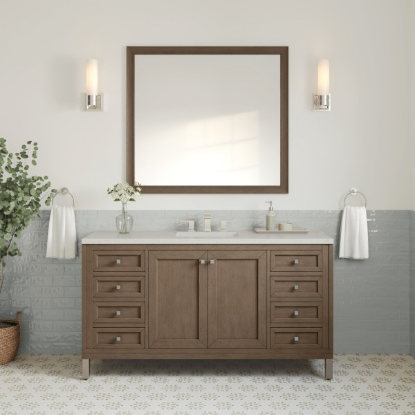 James Martin 305-V60S-WWW-3LDL 60" Vanity Whitewashed Walnut w/ Lime Delight Top