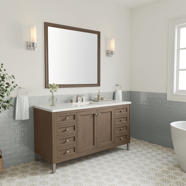 James Martin 305-V60S-WWW-3LDL 60" Vanity Whitewashed Walnut w/ Lime Delight Top