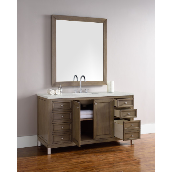James Martin 305-V60S-WWW-3LDL 60" Vanity Whitewashed Walnut w/ Lime Delight Top