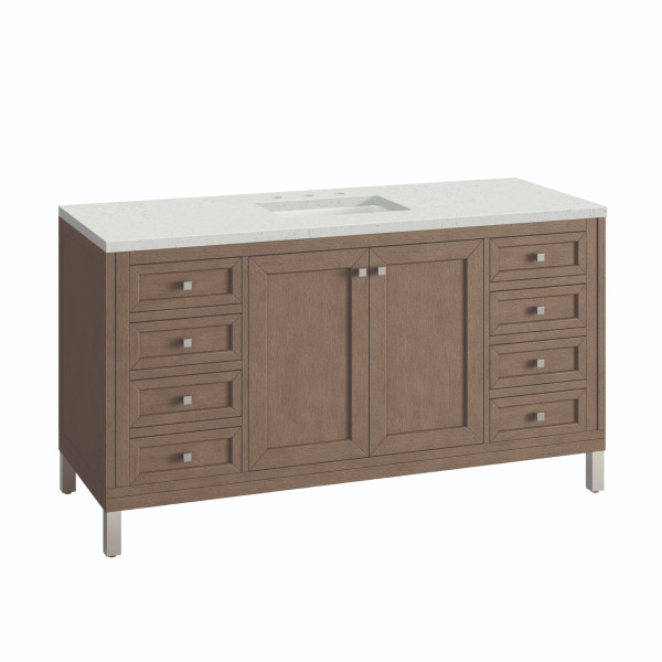 James Martin 305-V60S-WWW-3LDL 60" Vanity Whitewashed Walnut w/ Lime Delight Top
