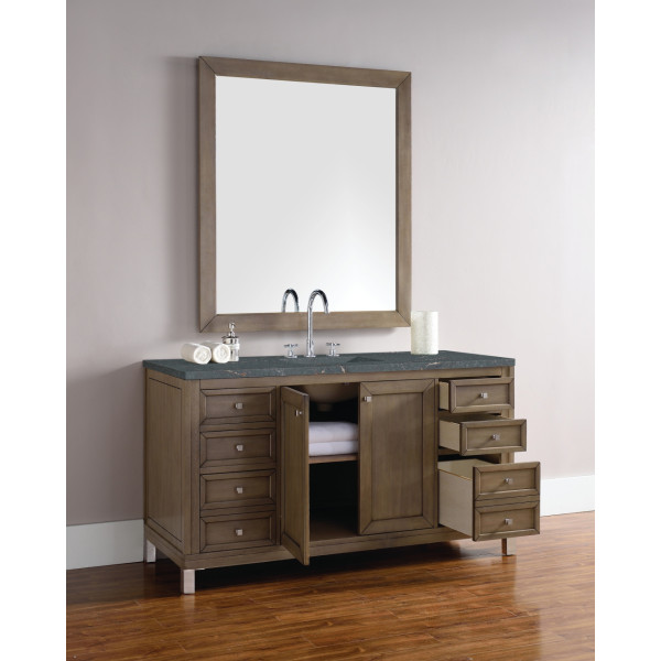 James Martin 305-V60S-WWW-3PBL Vanity Whitewashed Walnut w/ Parisien Bleu Top
