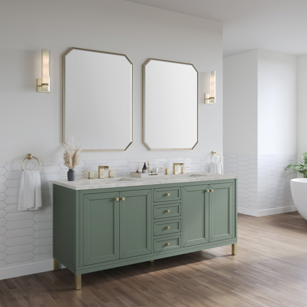 James Martin 305-V72-SC-3VSL 72" Vanity Smokey Celadon w/ Victorian Silver Top