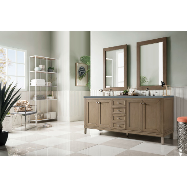 James Martin 305-V72-WWW-3 72" White Washed Walnut Double Vanity with Top