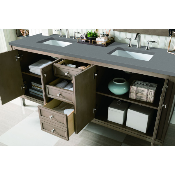 James Martin 305-V72-WWW-3 72" White Washed Walnut Double Vanity with Top