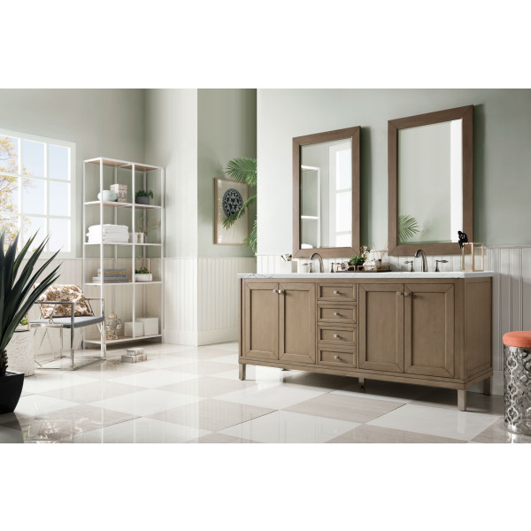 James Martin 305-V72-WWW-3 72" White Washed Walnut Double Vanity with Top