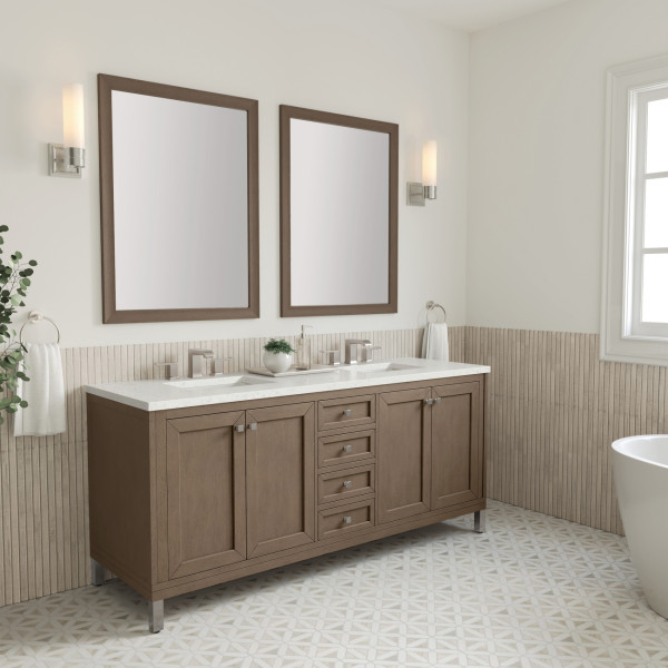 James Martin 305-V72-WWW-3LDL  72" Vanity Whitewashed Walnut w/Lime Delight Top
