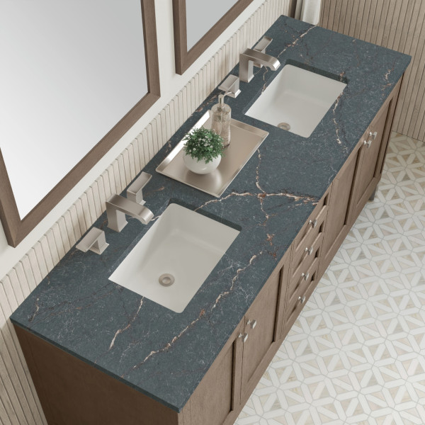 James Martin 305-V72-WWW-3PBL 72" Vanity Whitewashed Walnut w/ Parisien Bleu Top