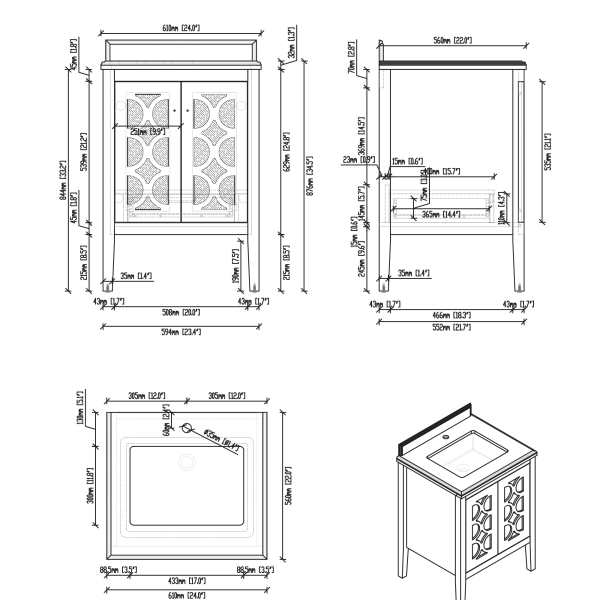 Laviva 313MKSH-24-WS Mediterraneo 24" Bathroom Vanity with White Stripes Marble Countertop