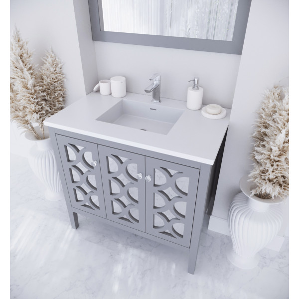 Laviva 313MKSH-36-MW 36" Vanity + Matte White Stone Solid Surface Countertop