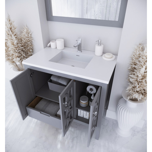 Laviva 313MKSH-36-MW 36" Vanity + Matte White Stone Solid Surface Countertop