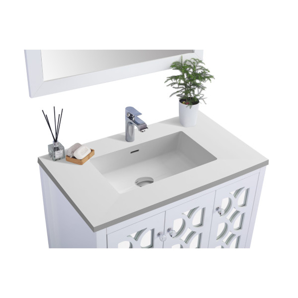Laviva 313MKSH-36-MW 36" Vanity + Matte White Stone Solid Surface Countertop