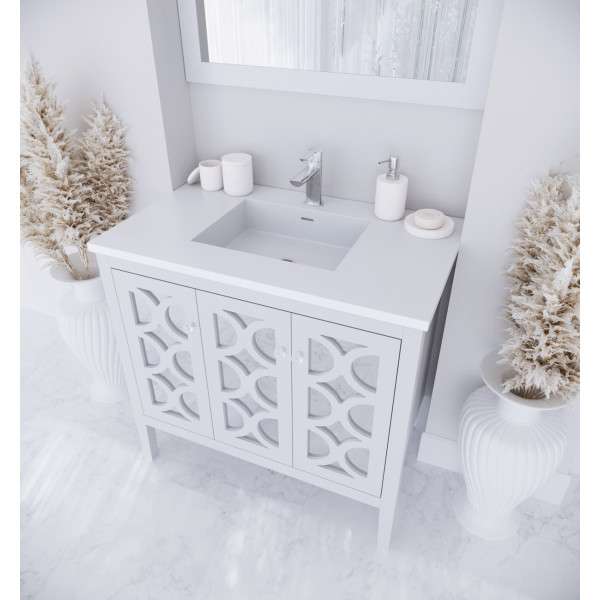 Laviva 313MKSH-36-MW 36" Vanity + Matte White Stone Solid Surface Countertop