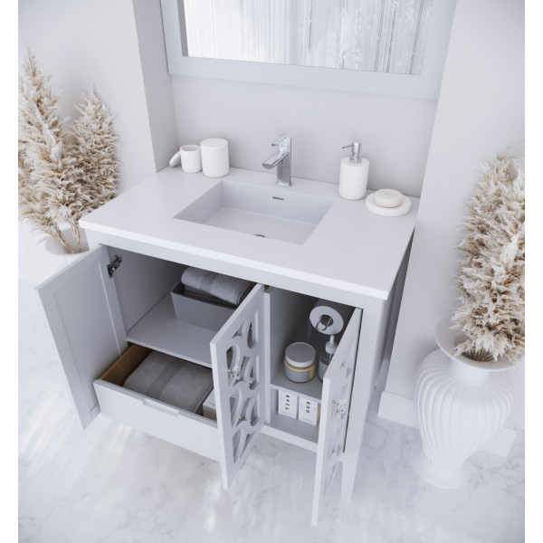 Laviva 313MKSH-36-MW 36" Vanity + Matte White Stone Solid Surface Countertop