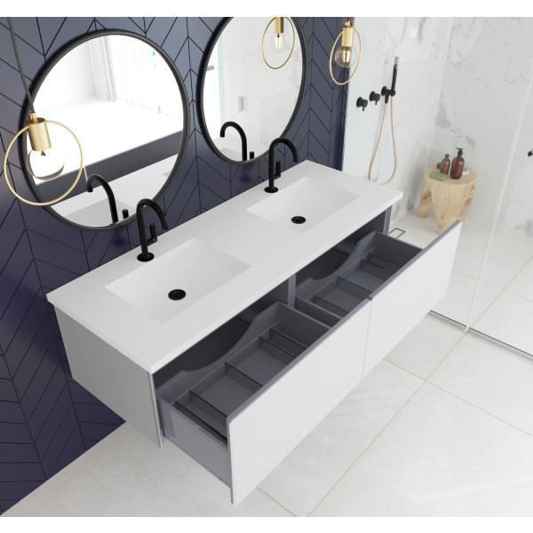 Laviva 313VTR-60D-MW Vitri 60" Double Sink Vanity + Stone Matte White Countertop