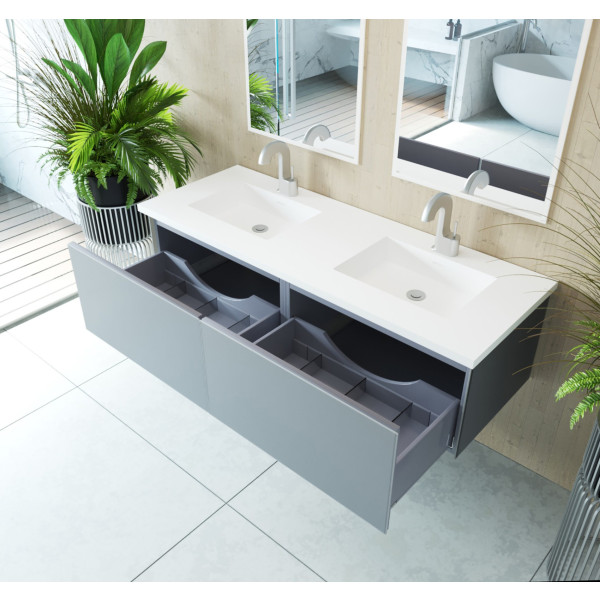 Laviva 313VTR-60D-MW Vitri 60" Double Sink Vanity + Stone Matte White Countertop