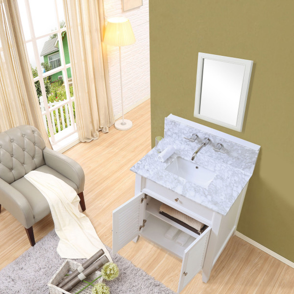 Direct Vanity Sink 32S12-WWC-W 32" White Vanity With Carrara White Marble Top