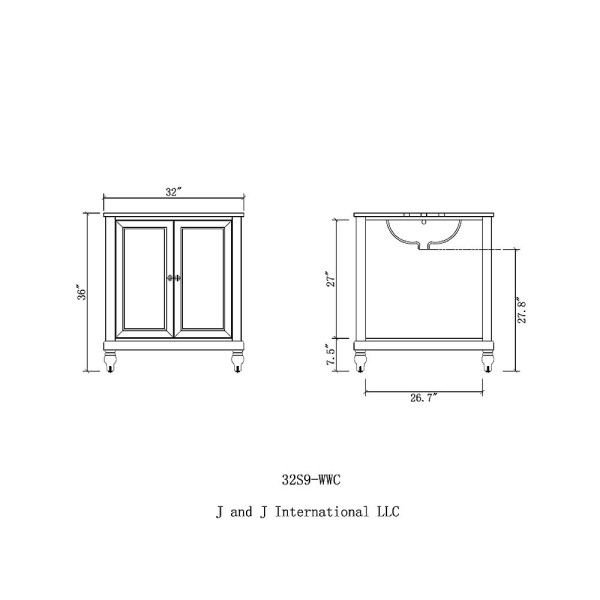 Direct Vanity Sink 32S9-WB Classic 32" Pearl White Vanity With Black Granite Top