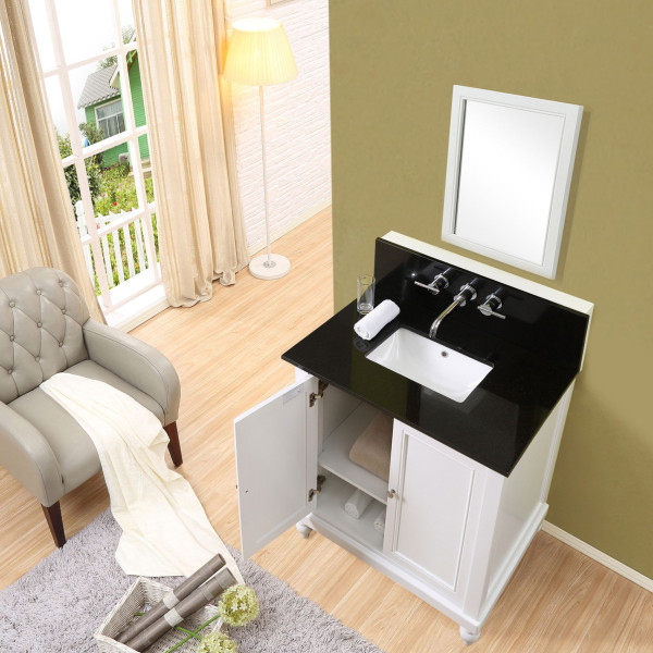 Direct Vanity Sink 32S9-WBK-W Premium 32" Pearl White Vanity w Black Granite Top