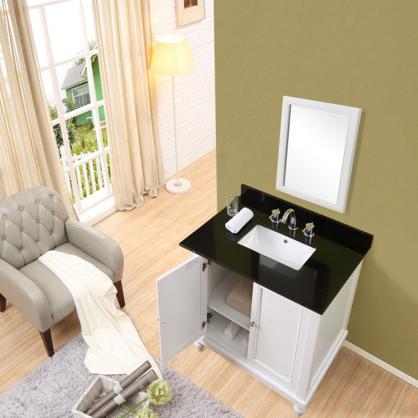 Direct Vanity Sink 32S9-WB Classic 32" Pearl White Vanity With Black Granite Top