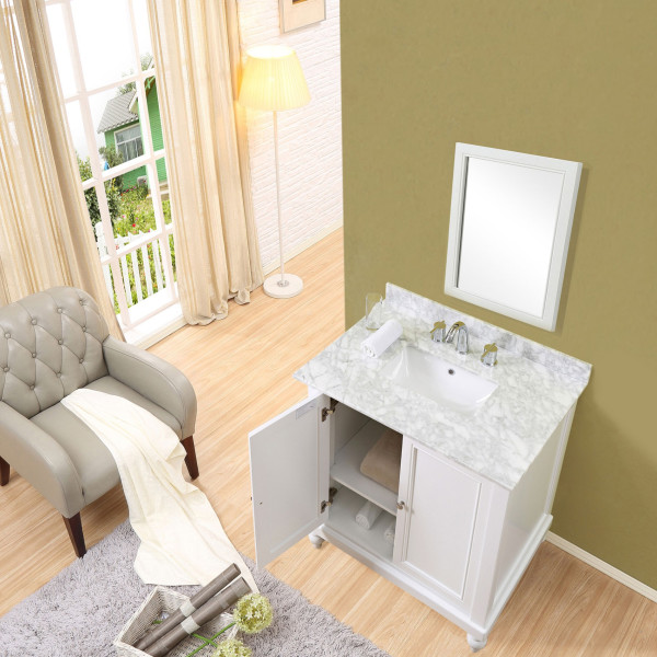 Direct Vanity Sink 32S9-WW 32" Pearl White Vanity With White Carrara Marble Top