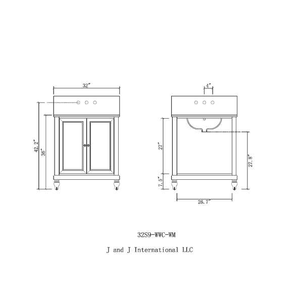 Direct Vanity Sink 32S9-WWC-W 32" Pearl White Vanity w White Carrara Marble Top