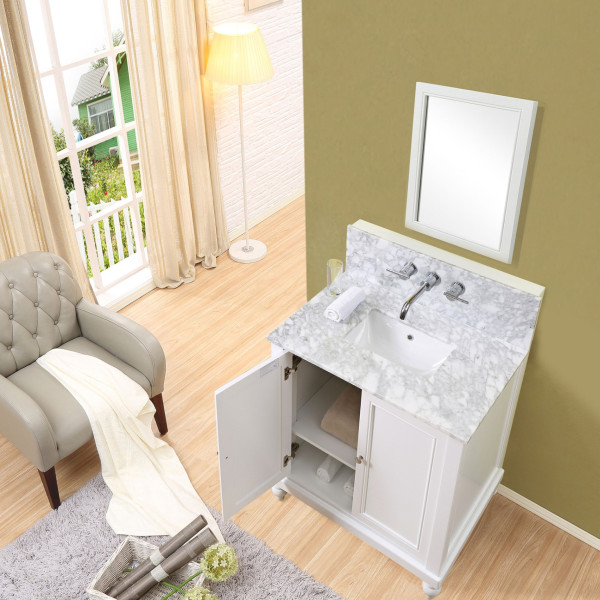 Direct Vanity Sink 32S9-WWC-W 32" Pearl White Vanity w White Carrara Marble Top