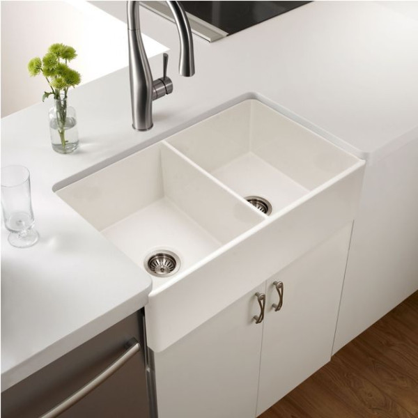Houzer PTD-4400 Platus 33" Fireclay Undermount Double Bowl Kitchen Sink