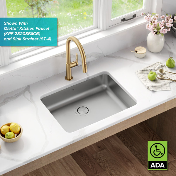 Kraus KA1AS25B Dex 25” Undermount 16 Gauge Stainless  Single ADA Kitchen Sink