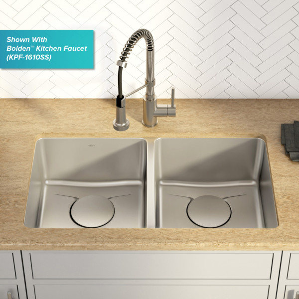 Kraus KD1UD33B Dex 33-Inch 50/50 Double TRU16 Gauge Stainless  Kitchen Sink
