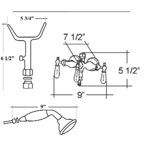 Barclay 4025-PL Tub Filler with Hand Shower and Porcelain Lever Handles
