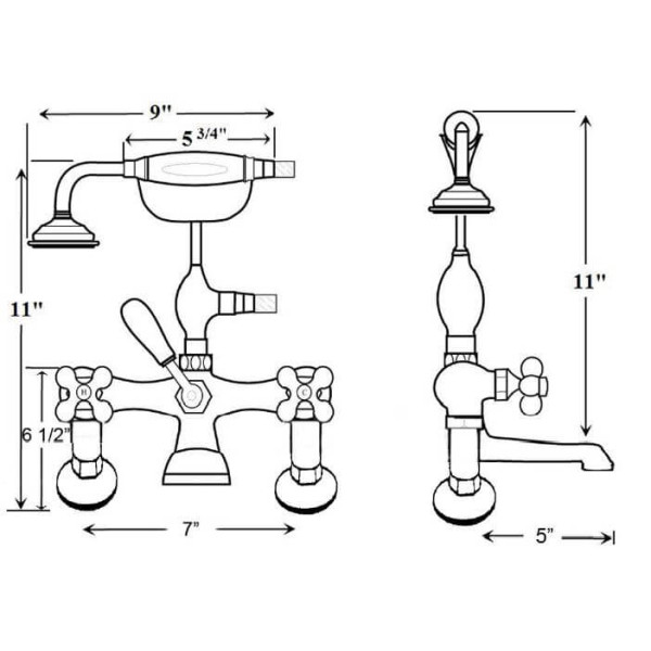 Barclay 4062-MC Tub Filler w/ Diverter, Hand Shower, Riser & Cross Handles