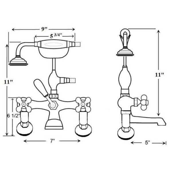 Barclay 4062-PL Porcelain Lever Tub Filler w Diverter, Hand Shower & Riser