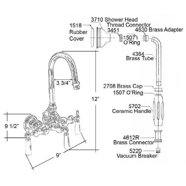 Barclay 4144-48 Code Rectangular Shower Unit w/ Handshower For Acrylic Tubs