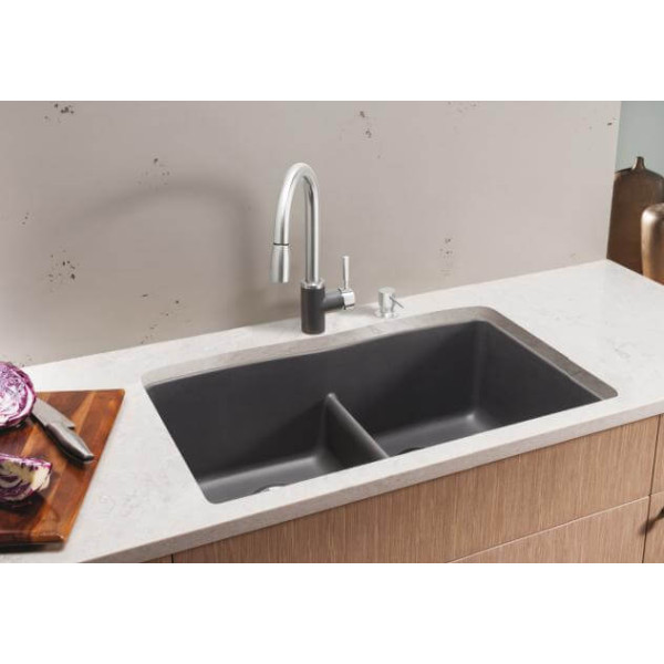 Blanco 44207 Diamond Double Bowl Undermount Silgranit Kitchen Sink Low Divide