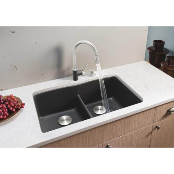Blanco 44207 Diamond Double Bowl Undermount Silgranit Kitchen Sink Low Divide