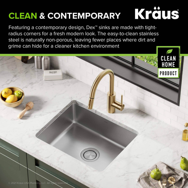 Kraus KA1US21B Dex 21” Undermount 16 Gauge Stainless  Single Bowl Kitchen Sink